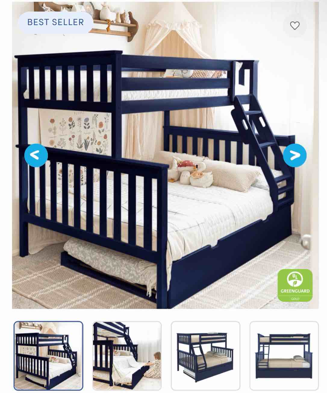(Incomplete,box )Twin Over Full bunk bed solid wood,Navy blue+ natural color 