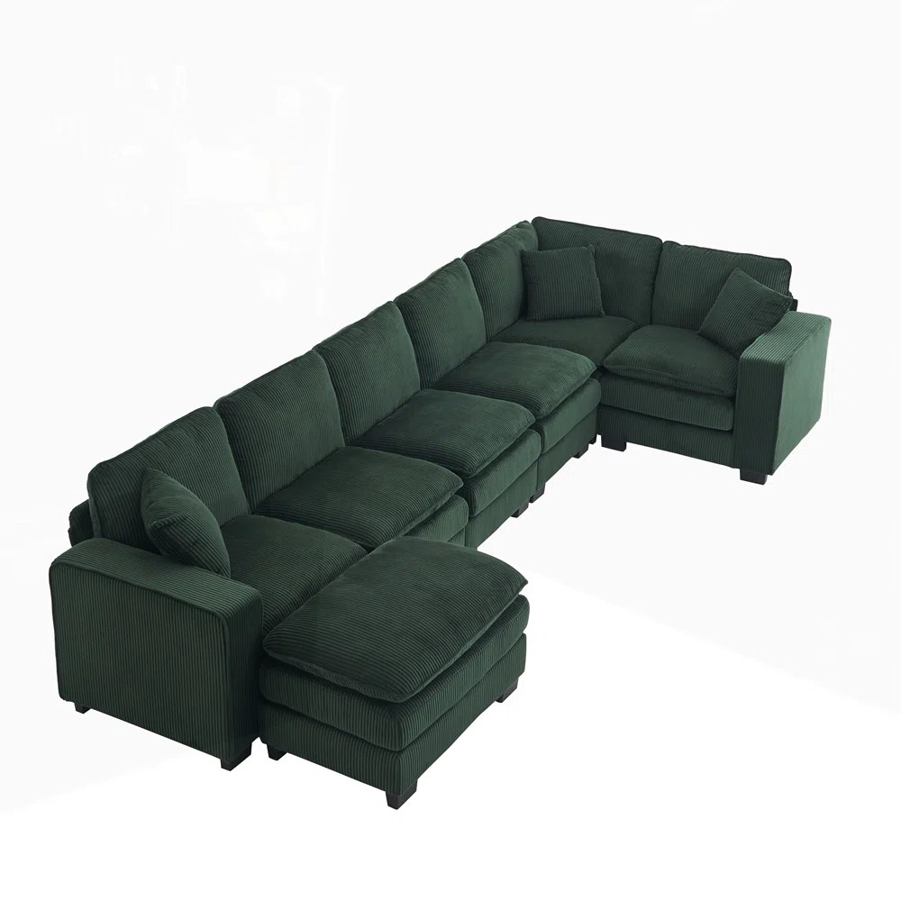 (incomplete,box 3 of 4)modern u shaped 6- seat sectional sofa with one ottoman and three pillows for living room.