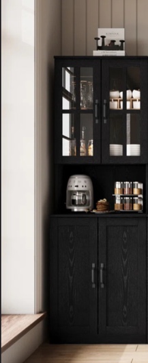 71" h x 71" w kitchen pantry with bookcases, glass door kitchen hutch with drawer and spacious countertops(aba) by latitude run®