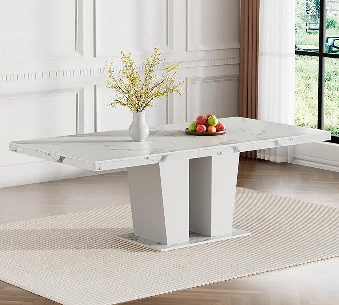 (incomplete) 62.99" -78.74" Extendable Dining Table Set of 6, White Dining Room Table Rustic Kitchen Dining Table