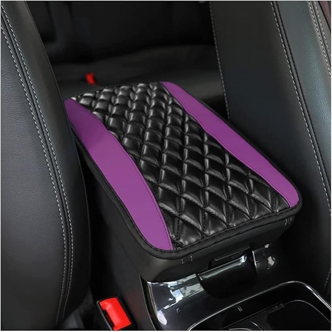 XINLIYA Car Center Console Cushion Pad, Universal Leather Waterproof Armrest Seat Box Cover Protector,Comfortable Car Decor Accessories Fit for Most Cars, Vehicles, SUVs (Purple)