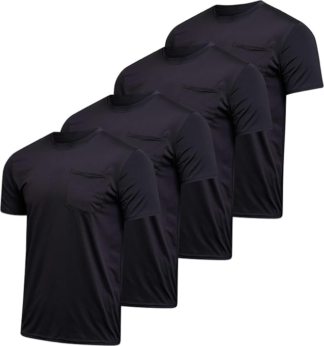 Real Essential 4 pack: Men’s Dry-Fit Short Sleeve Pocket Crew Performance Atle.