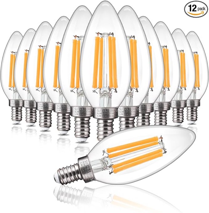 ALAMPEVER 12 Pack Chandelier Light Bulbs 100 Watt Equivalent, 800LM Bright Dimmable LED Light Bulb, E12 Base, 2700K Soft White, B11 Type, 5.5W, Ideal for Living Room, Bedroom, Dining Room Visit the ALAMPEVER Store