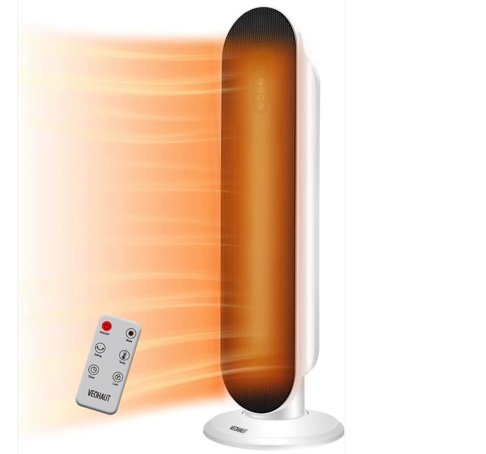 Veohaut Portable Electric Space Heater 25 INCH, 1500W PTC Ceramic Heater with Remote, Thermostat, 24H Timer, Oscillation, Overheat & Tip-Over Protection, Small Heater for Bedroom Office Home and Indoor Use