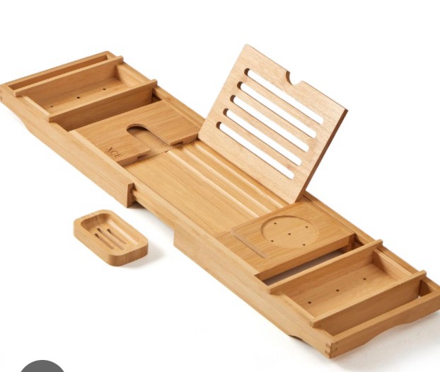 1Pcs Bamboo made Premium adjustable Bathtub Tray Caddy - Wood Bath Tray for Tub, Bamboo Shelf, Expandable Bath Table Trays, Bathtub & Bathroom Accessories for New Home & Mothers, Birthday Gifts for M