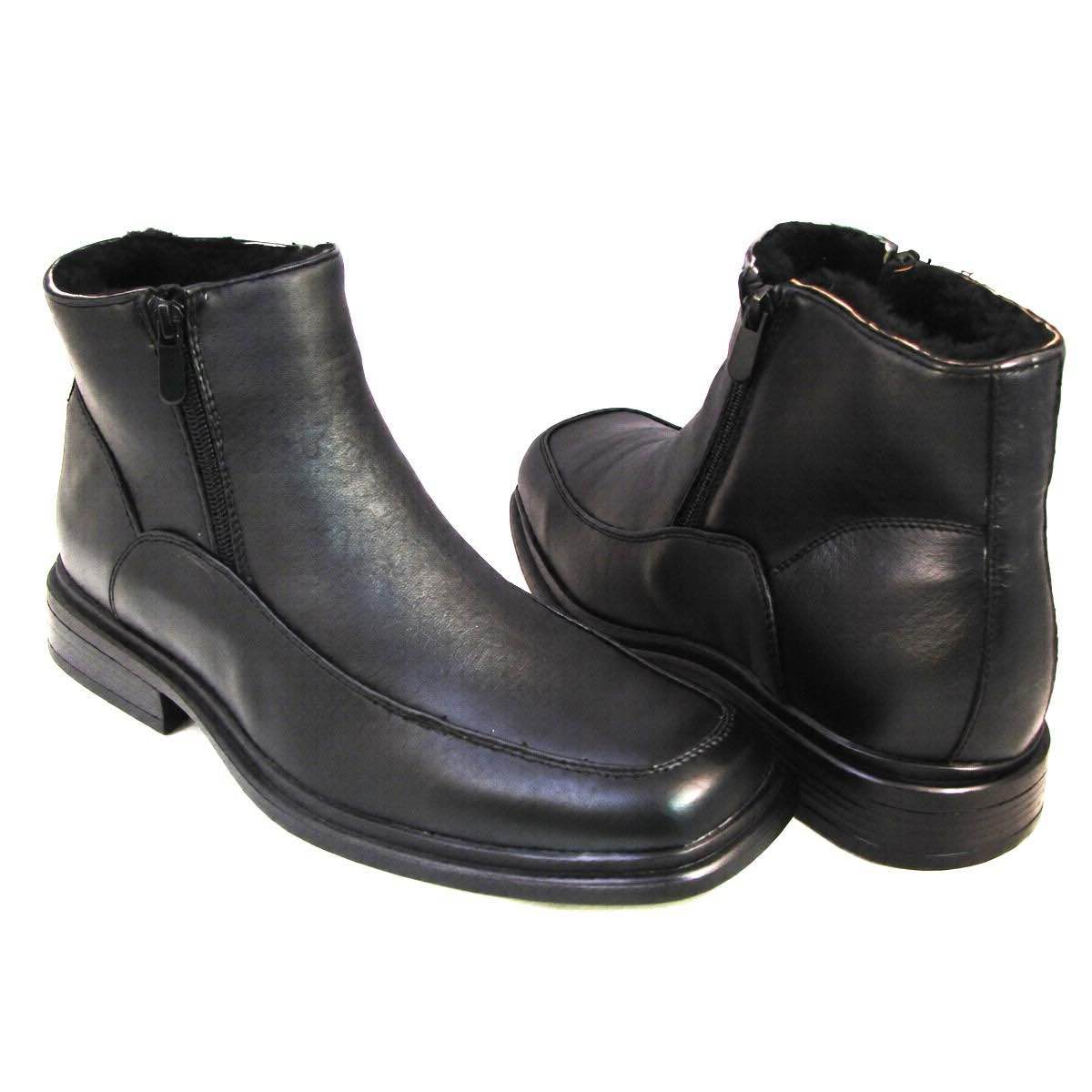 Men's Winter Boots Black Leather Ankle Fur Lined Side Zippe-13