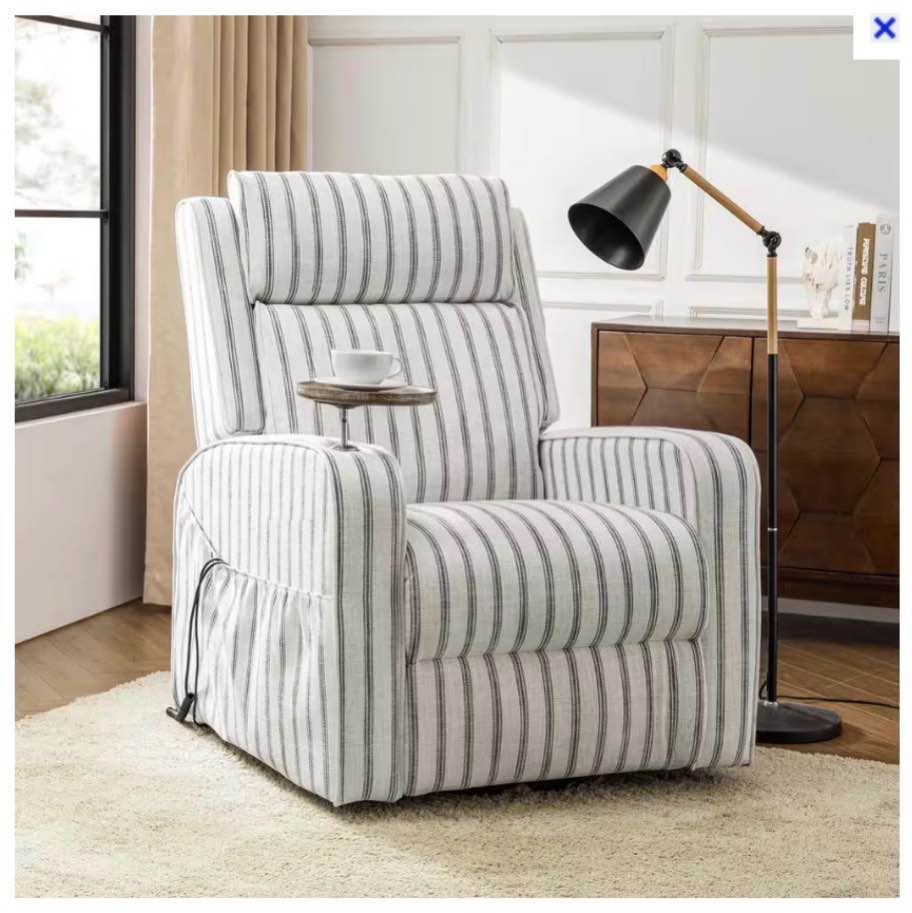 Dan Navy Farmhouse Massage Lift Assist Power Recliner with Solid Wood Tray