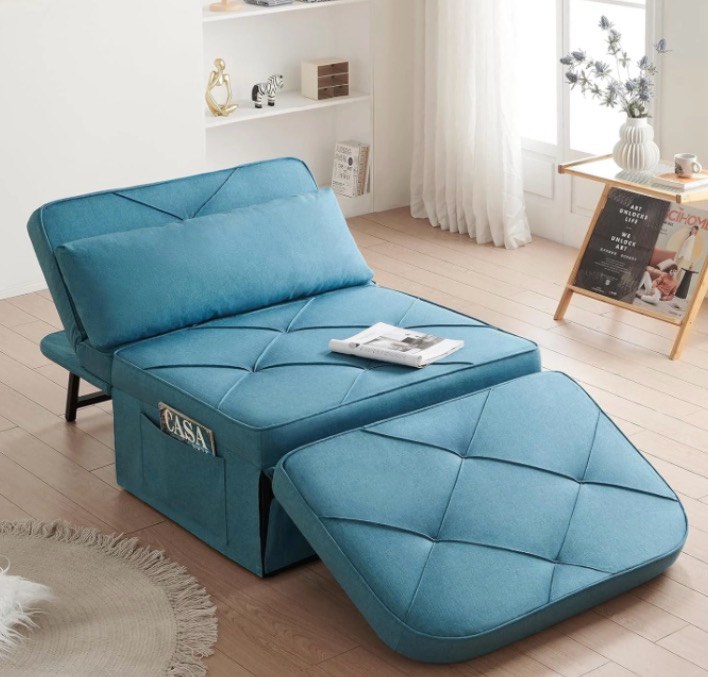 Vonanda Sofa Bed, Convertible Chair 5 in 1 Multi-Function Folding Ottoman with Lock-in Feature, Classic Denim Blue