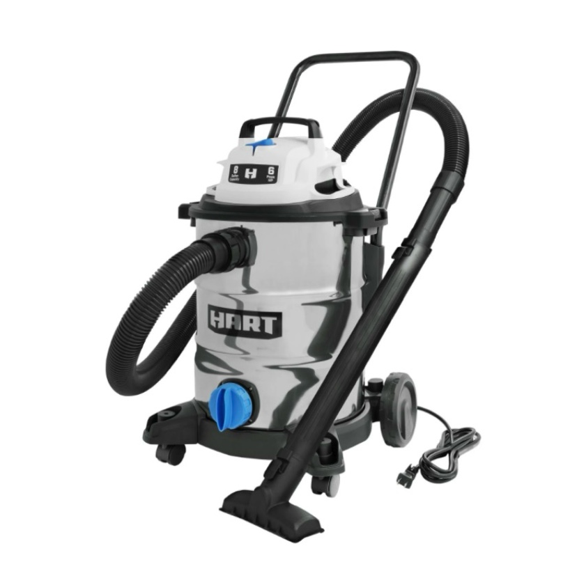 hart 8 gallon 6 peak hp stainless steel wet/dry vacuum with micro cleaning kit