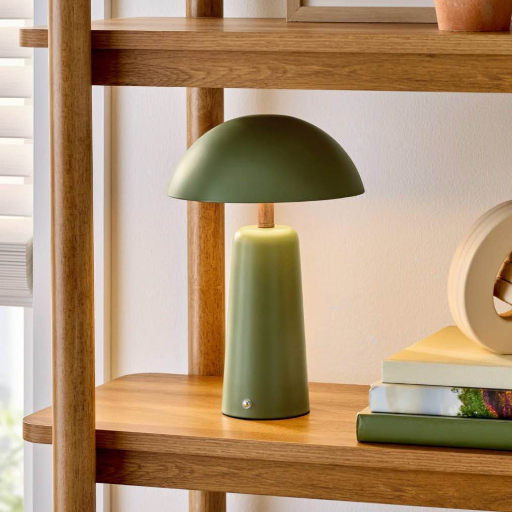 better homes & gardens 12" green dome rechargeable led portable lamp with dimmable touch sensor