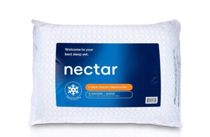 nectar 2-pack cooling down alternative microfiber pillows, standard/queen size