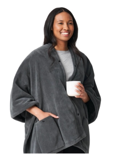 Sunbeam On-The-Go Throw Slate Microplush, 4 Heat Settings, Cordless Heated Blanket, 50" x 60"