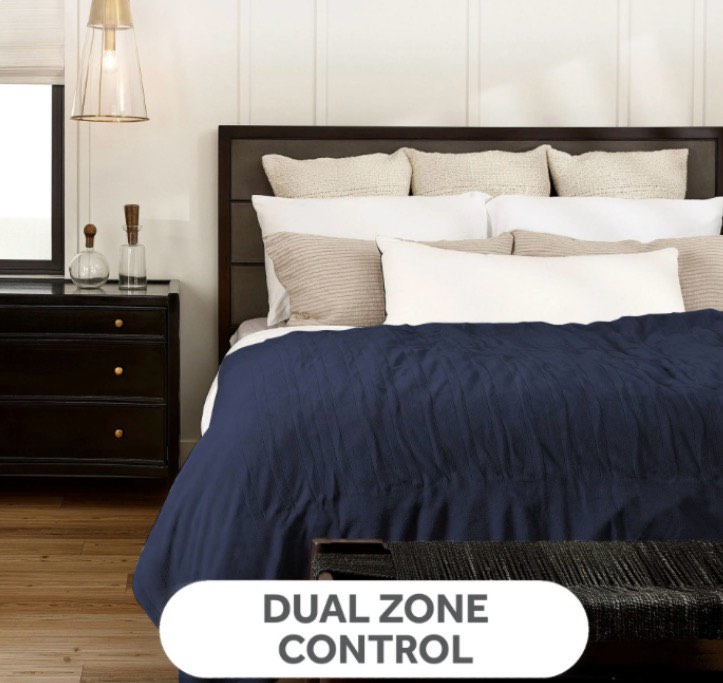 Sunbeam Microplush Electric Heated Blanket, Poseidon Blue, Queen