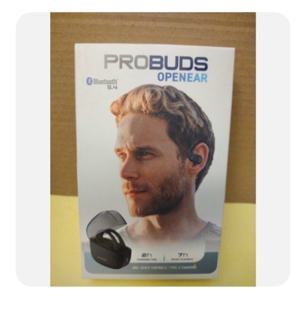 tzumi probuds open ear earbuds, in-ear headphone type, with charging case, black,