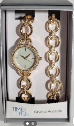 TIME & TRU Women's Crystal Accents Watch & Bracelet Gift Set