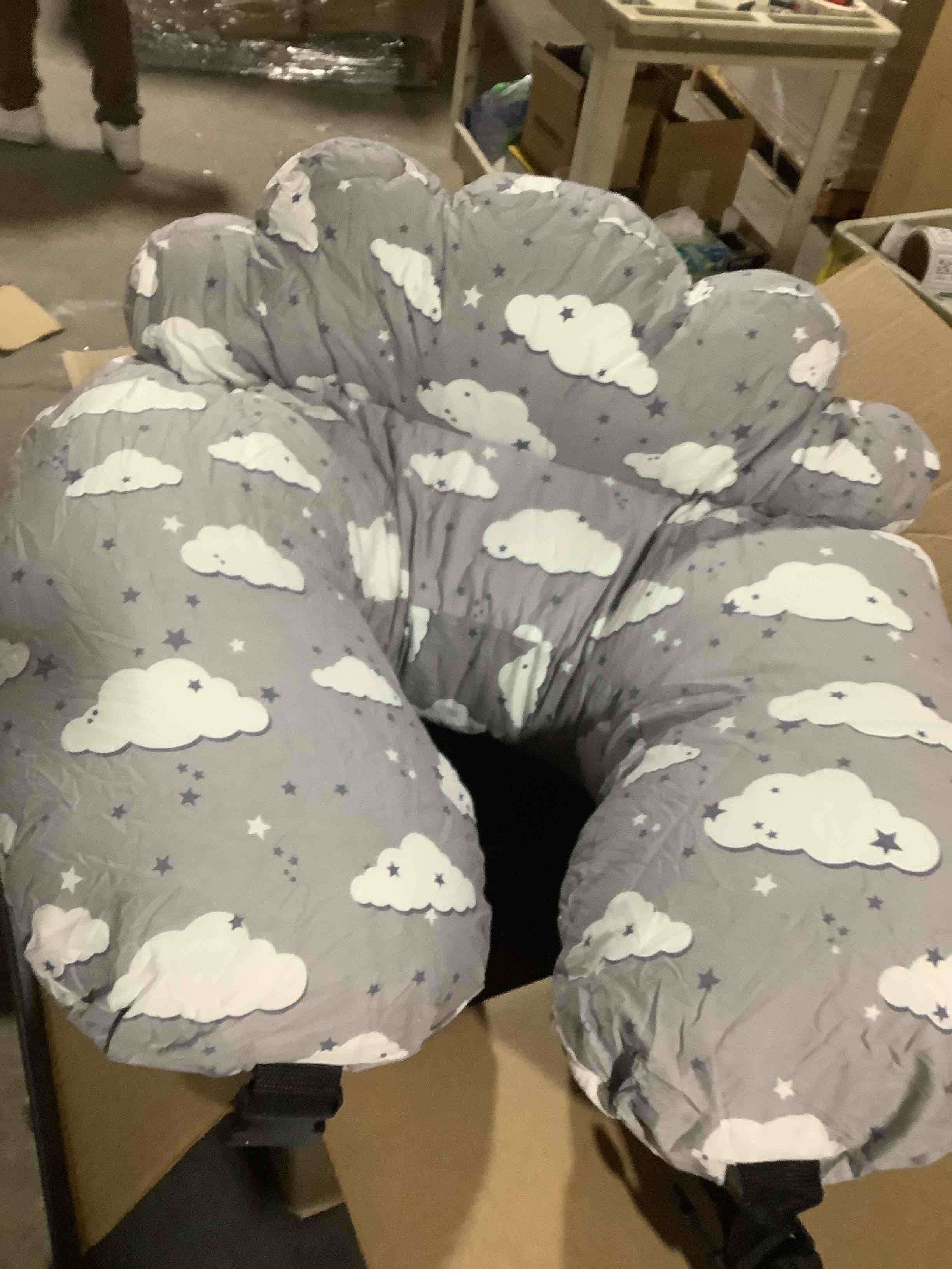 Condition photo showing As Is for Nursing Pillow – Breastfeeding Pillows with Security Fence for Enhanced Support & Comfort – Removable Cotton Cover, Adjustable Waist Strap, Newborn Essentials Must Haves Baby Registry Search Clouds