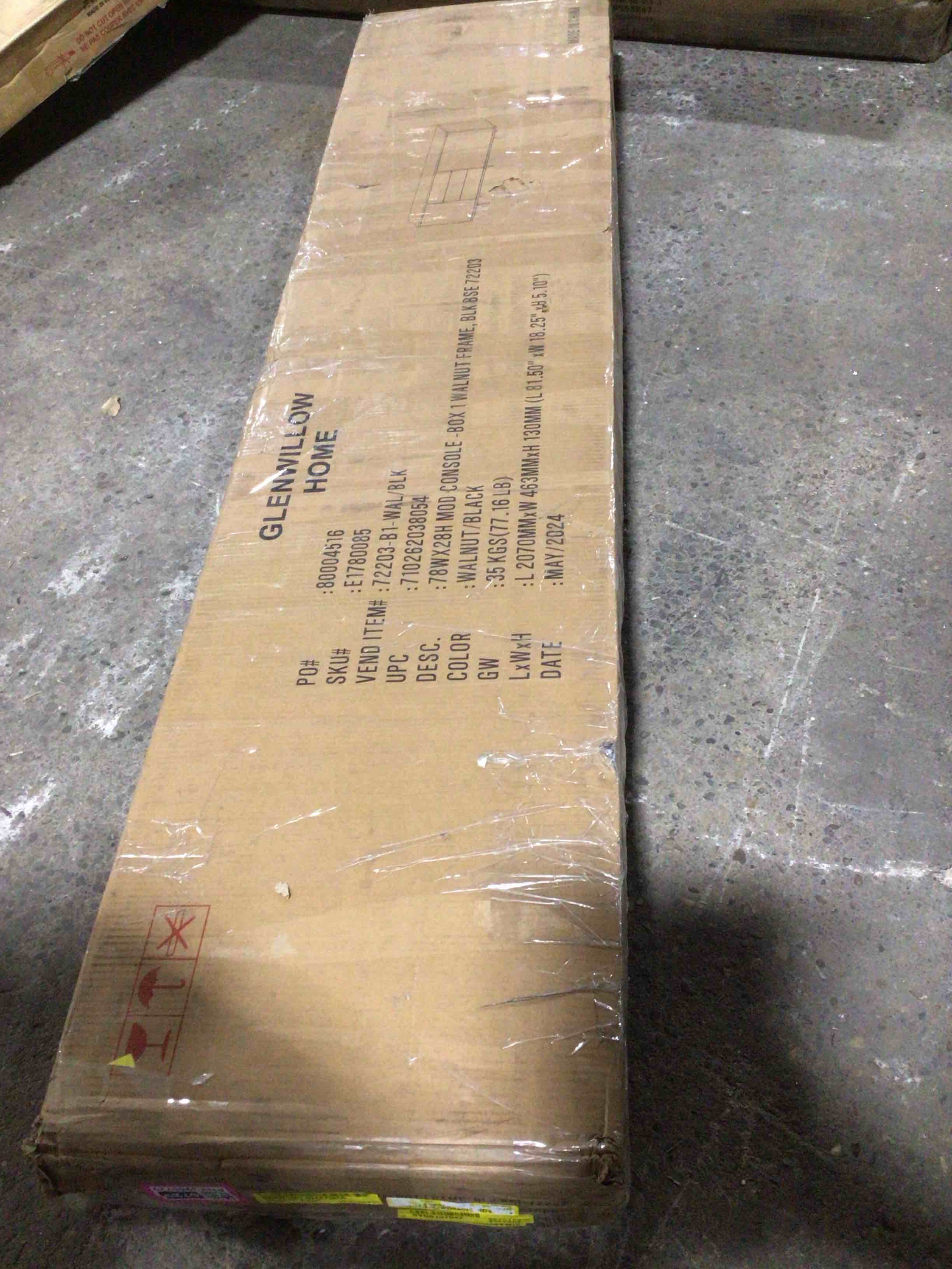 Condition photo showing New/Like New for Anirvin Unfinished TV Stand for TVs up to 88", wanult/black 