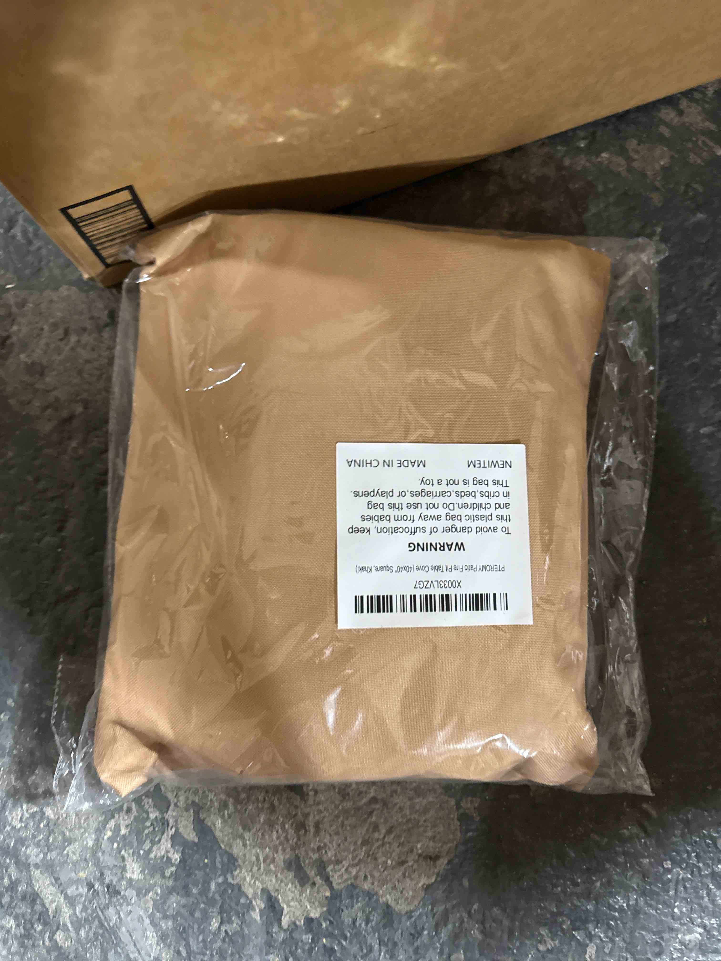 Condition photo showing New/Like New for PTEROMY Patio Fire Pit Table Cover, Heavy Duty 600D Canvas Outdoor Waterproof Fireplace Cover (Khaki, Square, 40'')