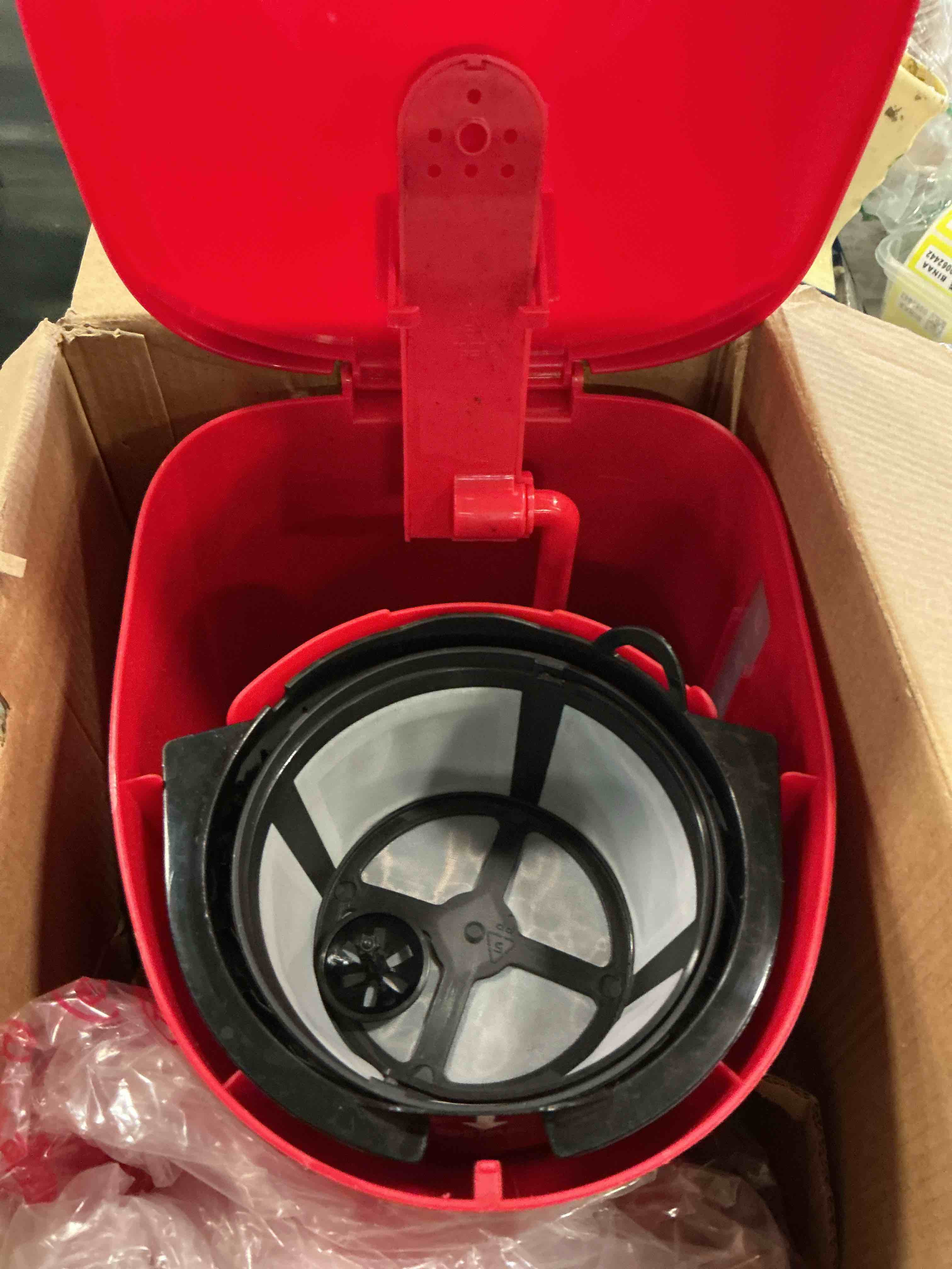 Condition photo showing As Is for MUELLER HOME 12-Cup Red Coffee Maker - Perfect for Home or Office, Borosilicate Carafe, Auto-Off, Reusable Filter, Anti-Drip, Keep-Warm Function, Clear Water Level Window, Red Kitchen Accessories