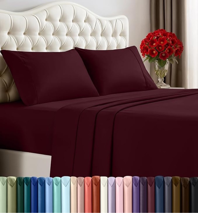 Utopia Bedding King Sheet Set – Bed Sheets for King Size Bed, Soft and Breathable Microfiber, Includes 1 Fitted Sheet, 1 Flat Sheet and 2 Pillowcases (Burgundy)