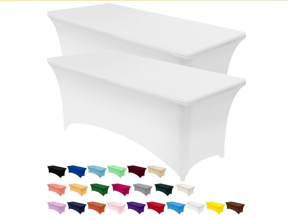 Utopia Kitchen Spandex Tablecloth [6FT, white ] Tight, Fitted, Washable and Wrinkle Resistant Stretch Rectangular Patio Table Cover for Event, Wedding, Banquet & Parties [72Lx30Wx30H Inch]