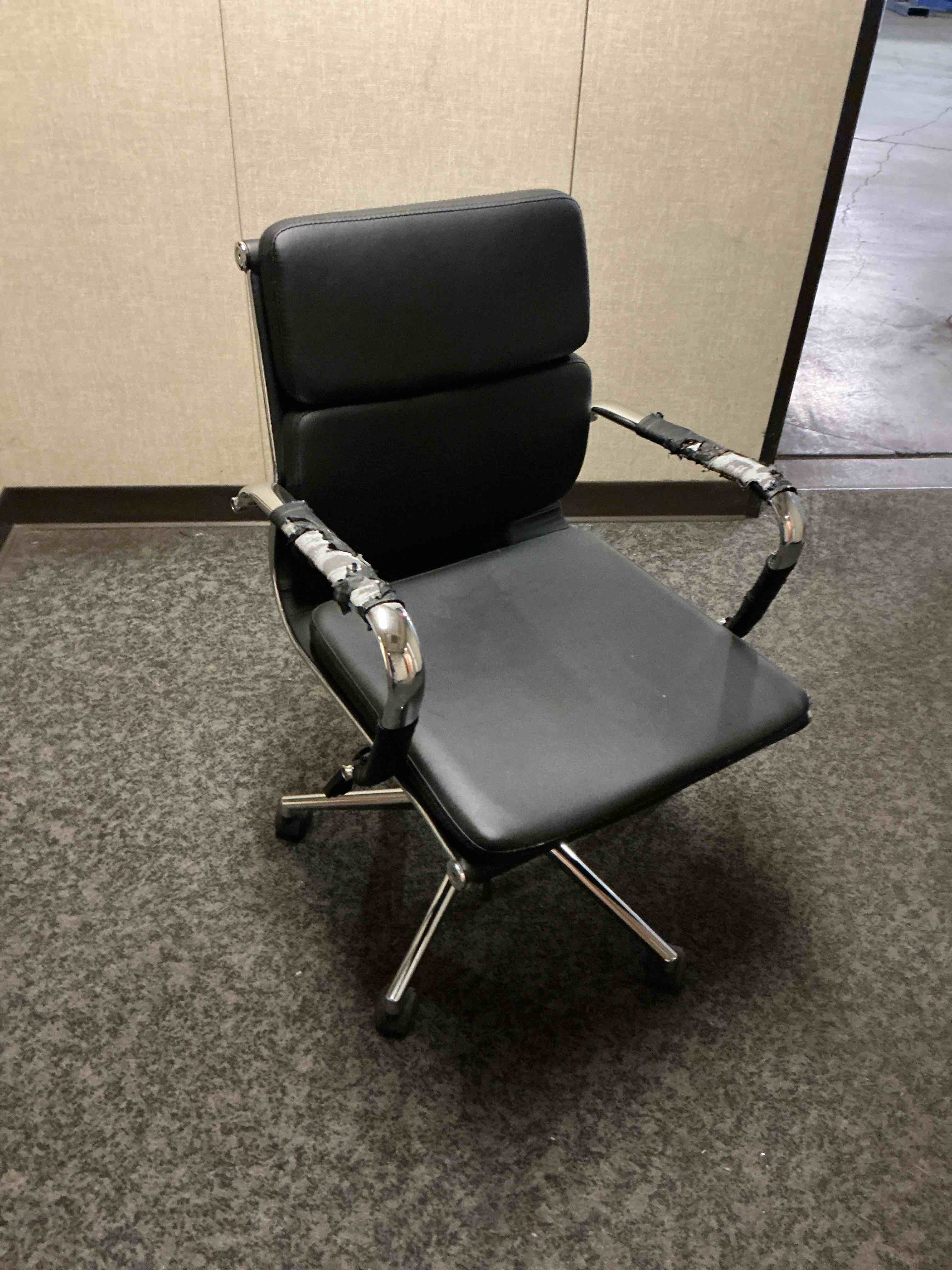 Condition photo showing As Is for NEO CHAIR Conference Office Chair Century Modern Mid-Back Cushioned, Black