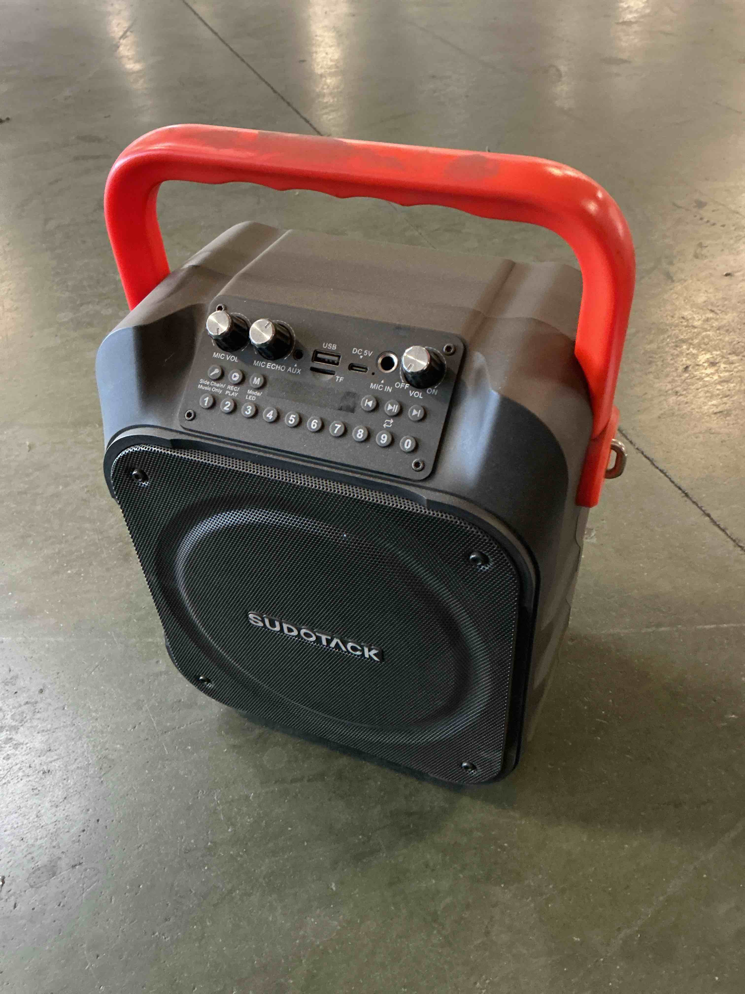 Condition photo showing As Is for SUDOTACK Portable Karaoke Machine with 2 Wireless Microphones, Bluetooth Speaker Box for Adults / Children with Light Effects, Supports TF/USB, AUX in, FM, REC, TWS for Karaoke, Party, Birthday