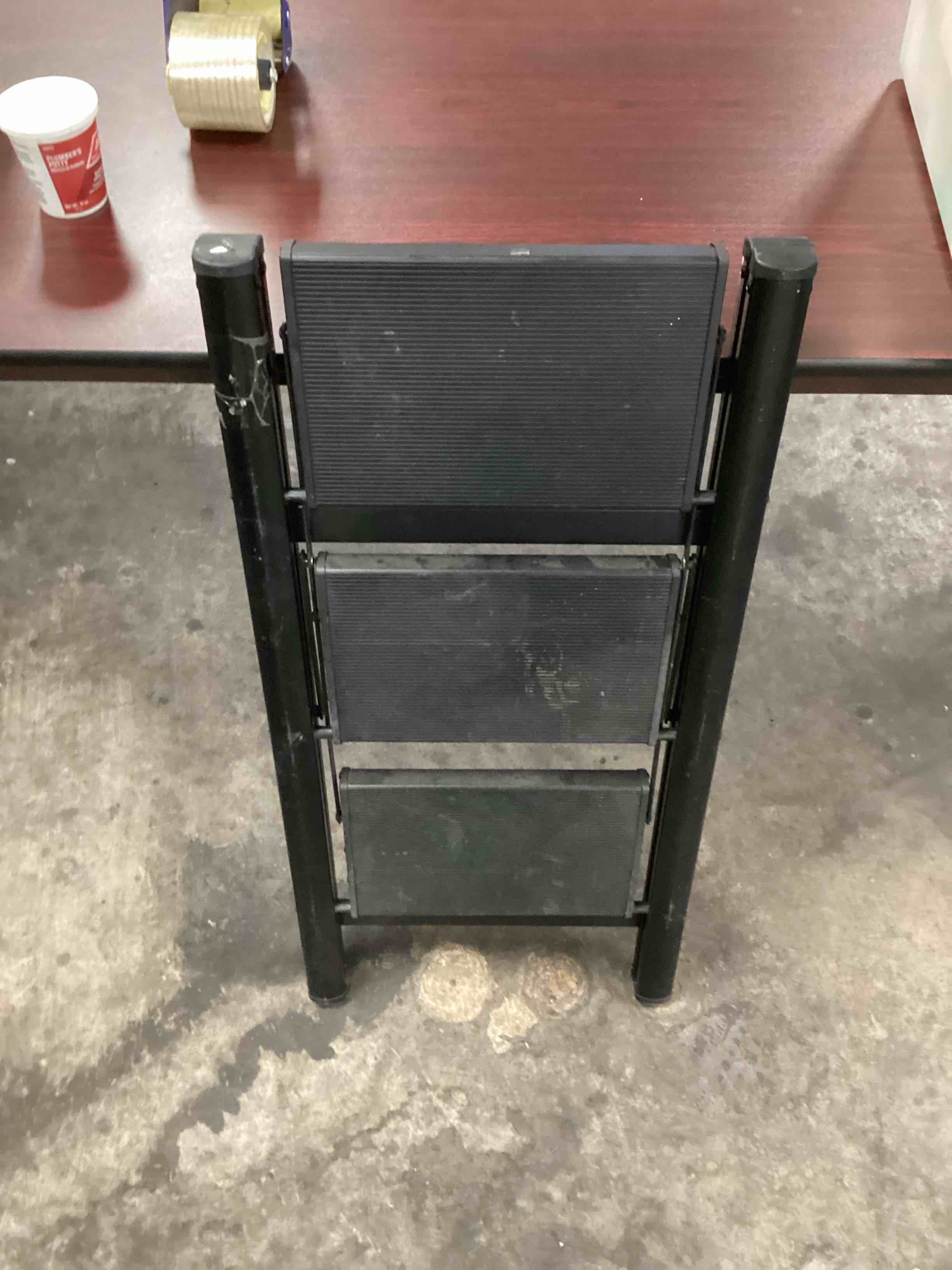 Condition photo showing As Is for Double Elite Step Ladder 3 Step Folding, Sturdy 330 Lbs Small Step Stool for Adults, Safer Full Steel Multi-use Kitchen Ladder for Home, Closet Step Stool Ladder with Anti-Slip Wide Pedals, Black 3-Step Black