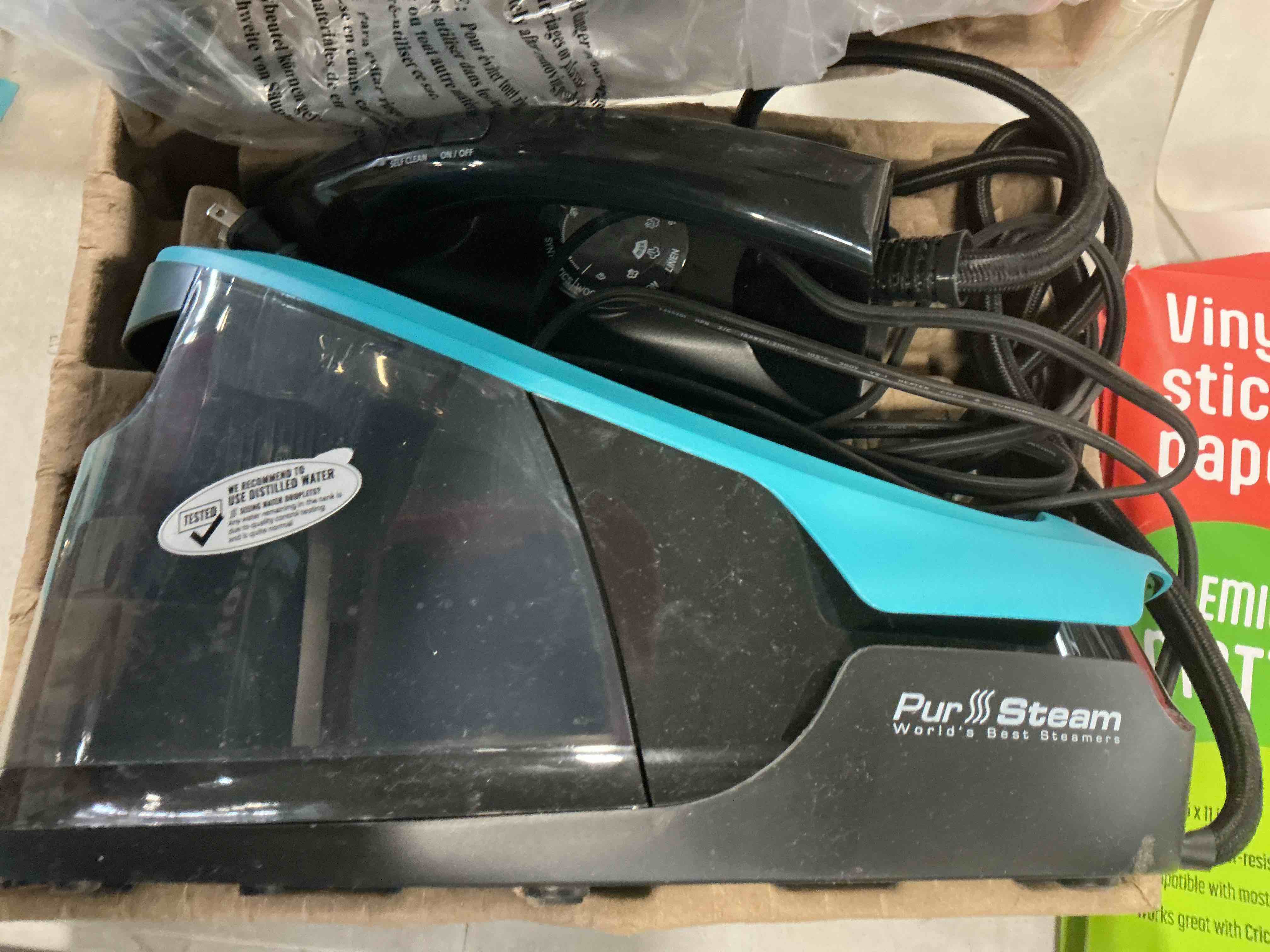 Condition photo showing As Is for PurSteam Steam Station Max Ceramic Soleplate Steam Iron for Clothes 1500W, 50.7oz Removable Water Tank, Fast Heat Up Self-Clean, Auto Shut-Off, Professional Iron Steamer for Ironing