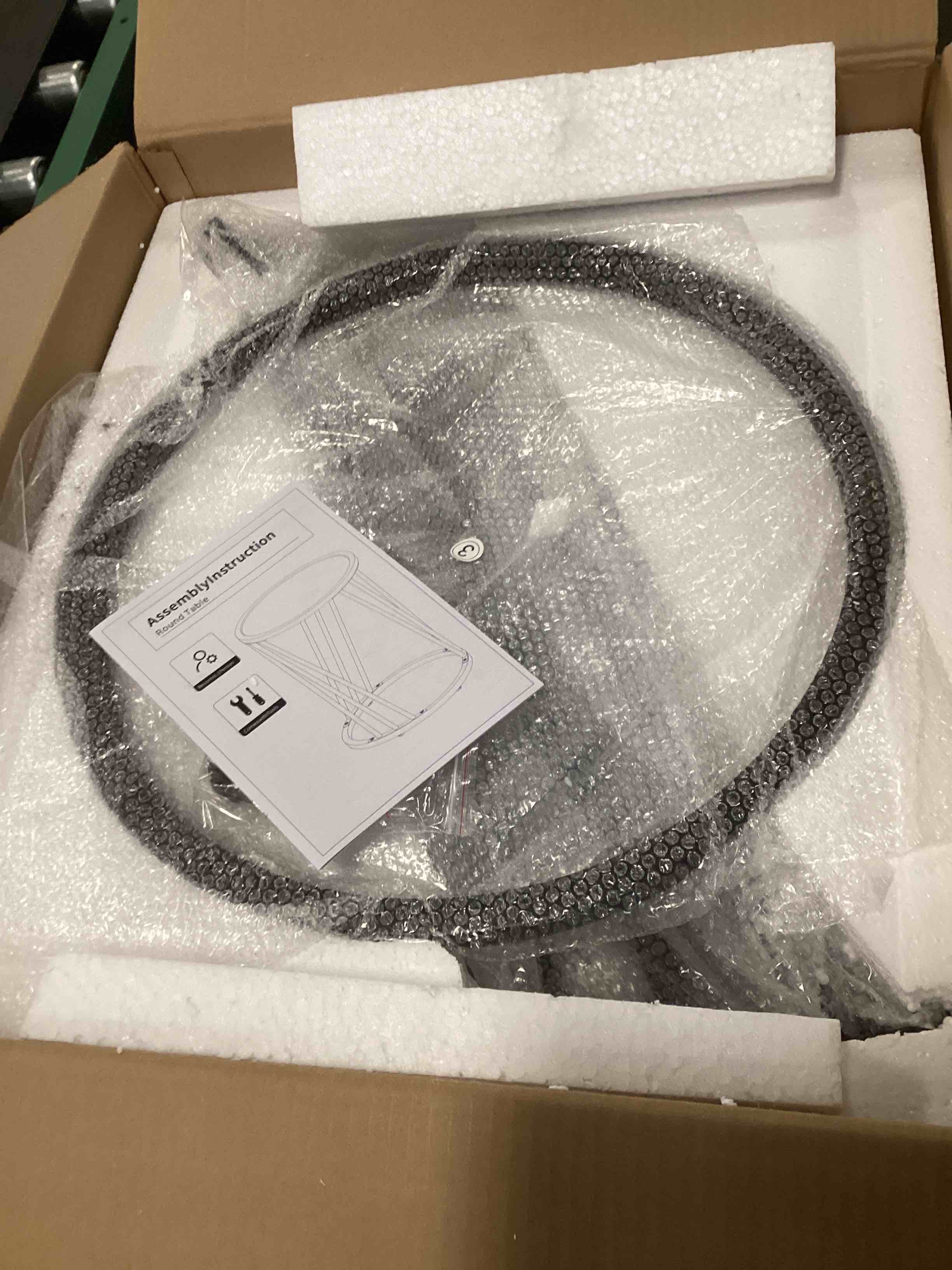 Condition photo showing New/Like New for Round Side Table, Modern End Tables for Living Room Office Small Spaces, Glass Black End Table with Metal Frames, Nightstand for Bedroom, Bedside Furniture, Easy Assembly