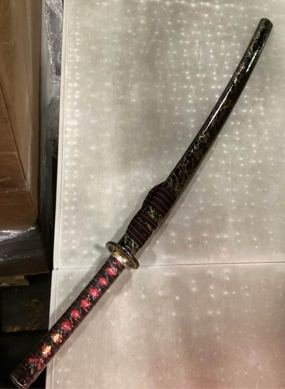 Condition photo showing New/Like New for katana sword real rayskin hardwood saya handmade japanese samurai sword can chop bamboo 16.twist damascus red gold
