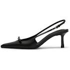 (Size:8)Mattiventon Black Slingback Heels for Women Kitten Heels Bow Ankle Strap Pointed Toe Heel Sexy Weddi
