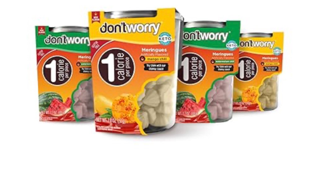 ( best by 01/08/2026 ) Don't Worry Snacks – Low Calorie Meringue Cookies Watermelon chili | Mango & Tamarind Chili | Gluten Free, Keto, Low Carb, Healthy Snacks, Cookies for All Diets – 4 Pack