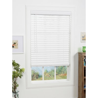 allen + roth 2-in slat width 23-in x 60-in cordless white faux wood room darkening horizontal