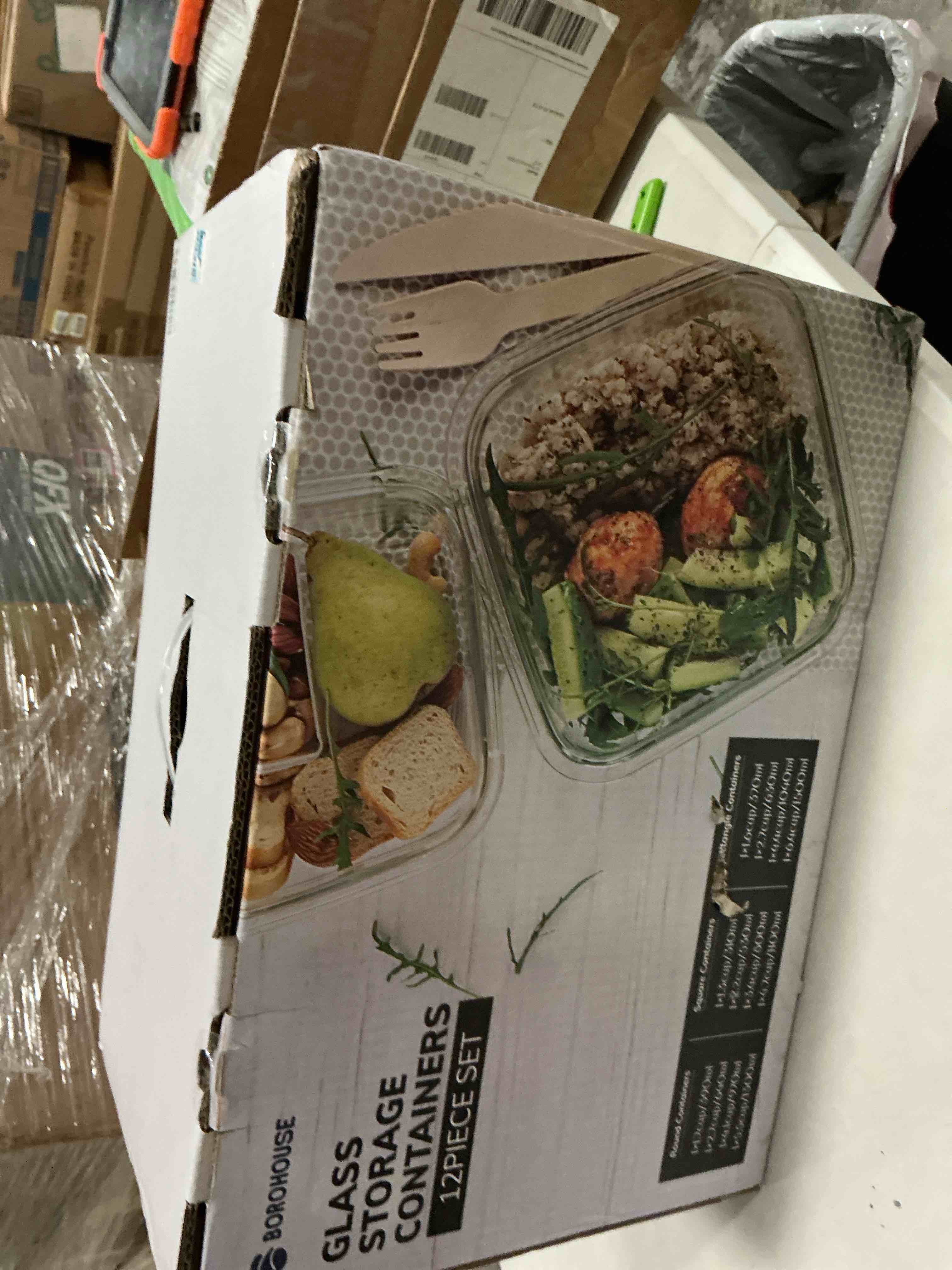 Condition photo showing New/Like New for 12-pack glass containers with tempered lids – borosilicate, oven-safe(-4°f~950°f), airtight, bpa-free, multi-size for meal prep, dishwasher safe (pink)