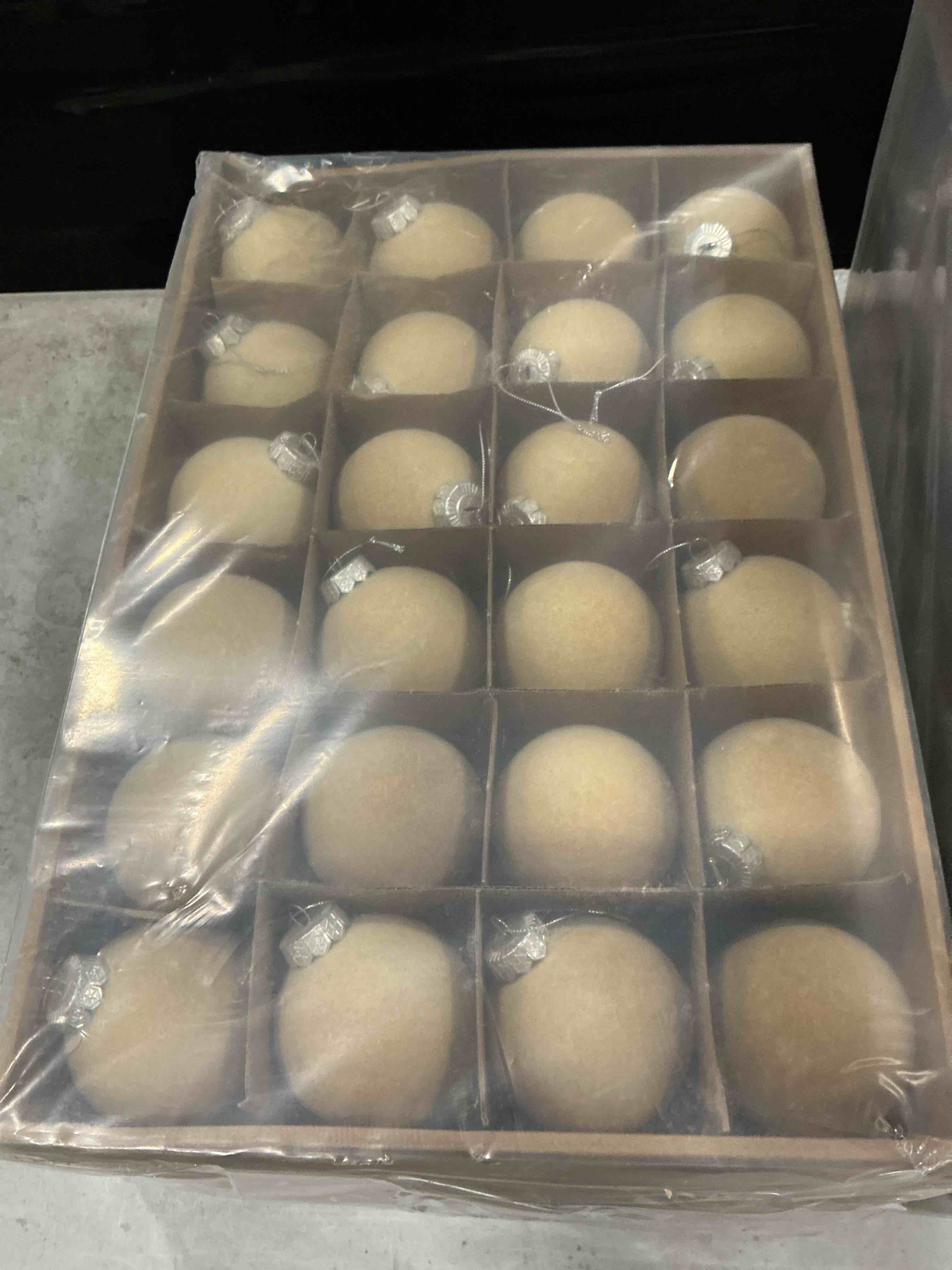 Condition photo showing New/Like New for 48 pcs velvet christmas balls bulk 3.15 inch flocked ball ornaments xmas plastic decorative hanging ornaments for holiday party christmas tree decorations (beige,brown) beige, brown 48