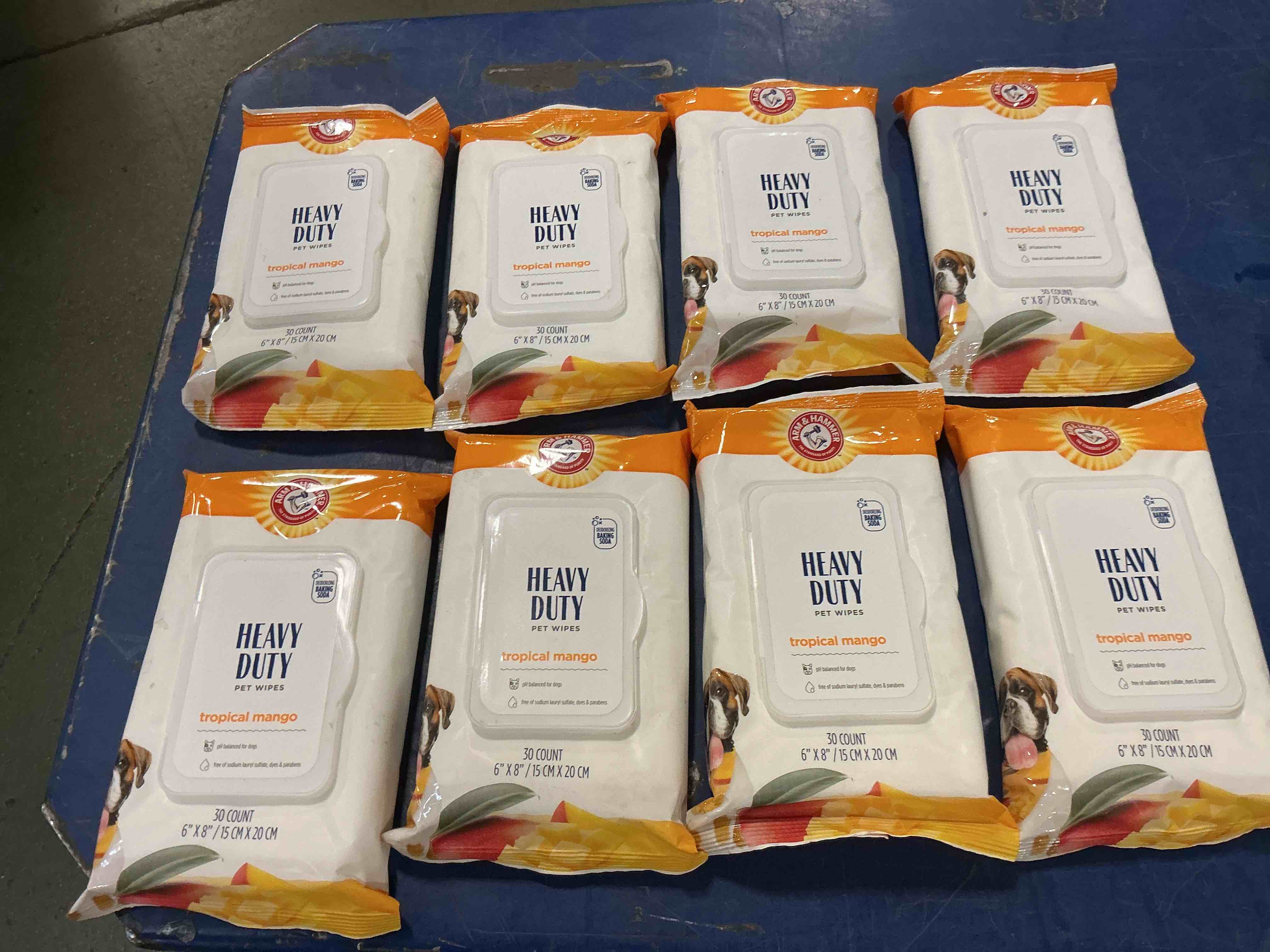 Condition photo showing New/Like New for Arm & Hammer for Pets Heavy Duty Multipurpose Bath Wipes for Dogs, Travel Size, Mango Scent | All Purpose Dog Wipes Remove Odor & Refresh Skin for Pets | 30 Ct Pack of Travel Pet Wipes Bathing Wipes 30 Count (Pack of 8)