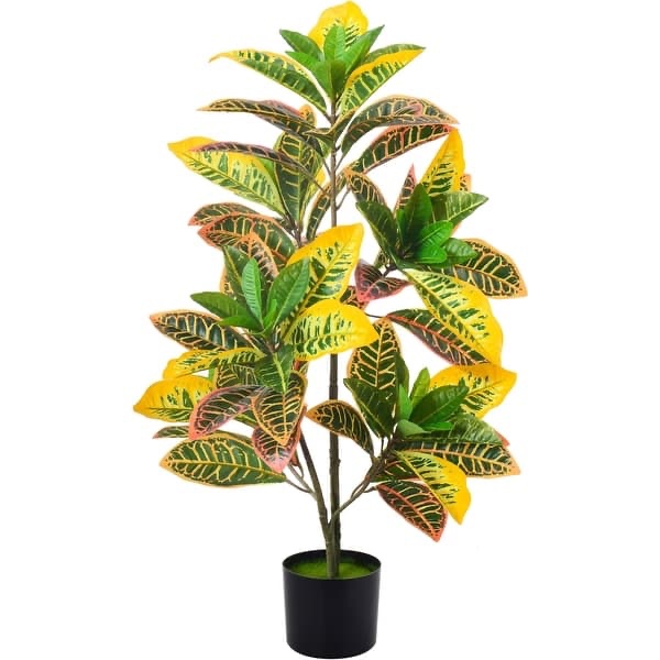 faux croton tree, 27''h with colorful leaves, potted faux croton palm decoration, faux plants for indoor home decoration