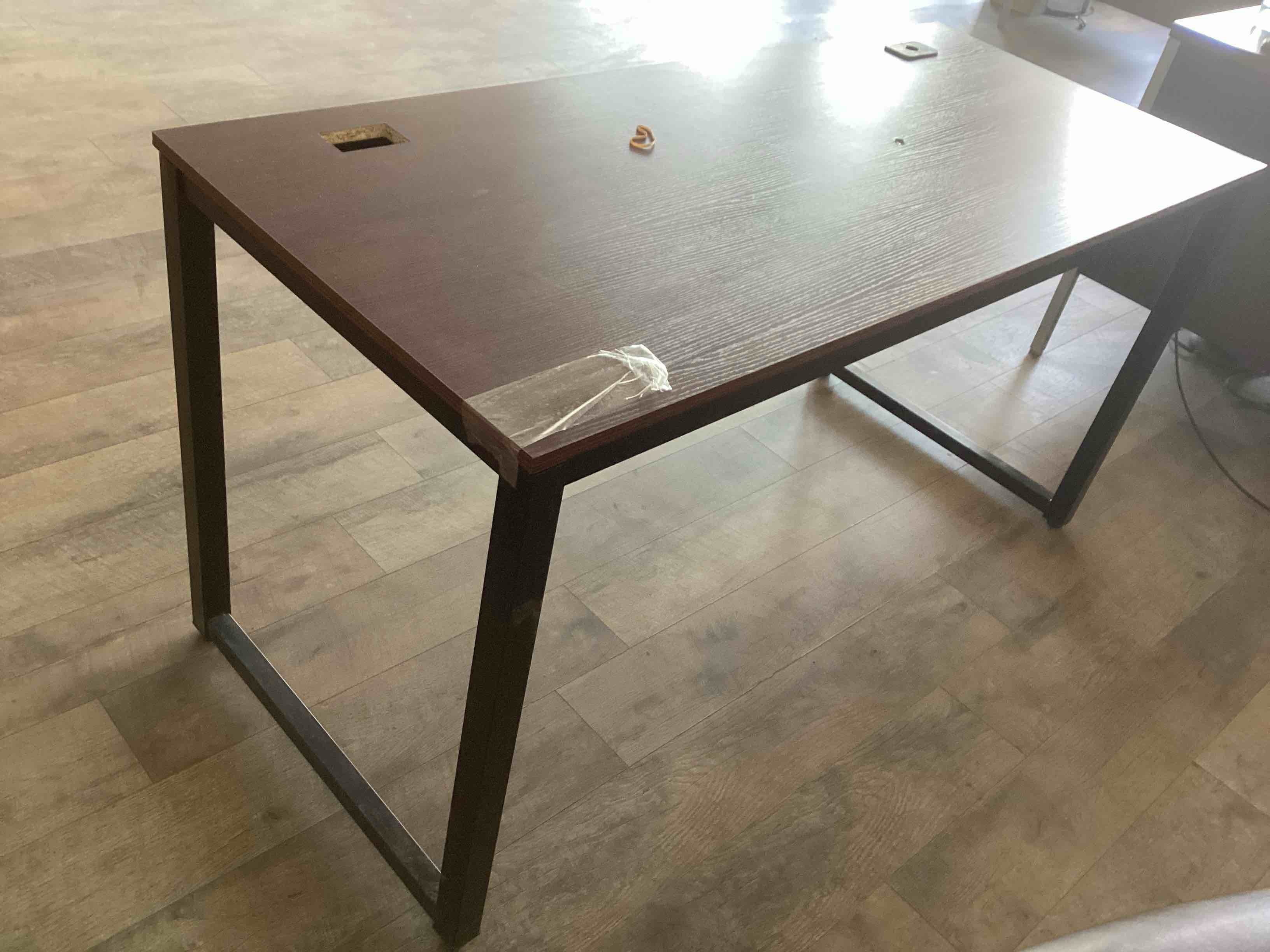 Condition photo showing As Is for SHW Home Office 55-Inch Large Computer Desk, 24" Deep, Black/Cherry