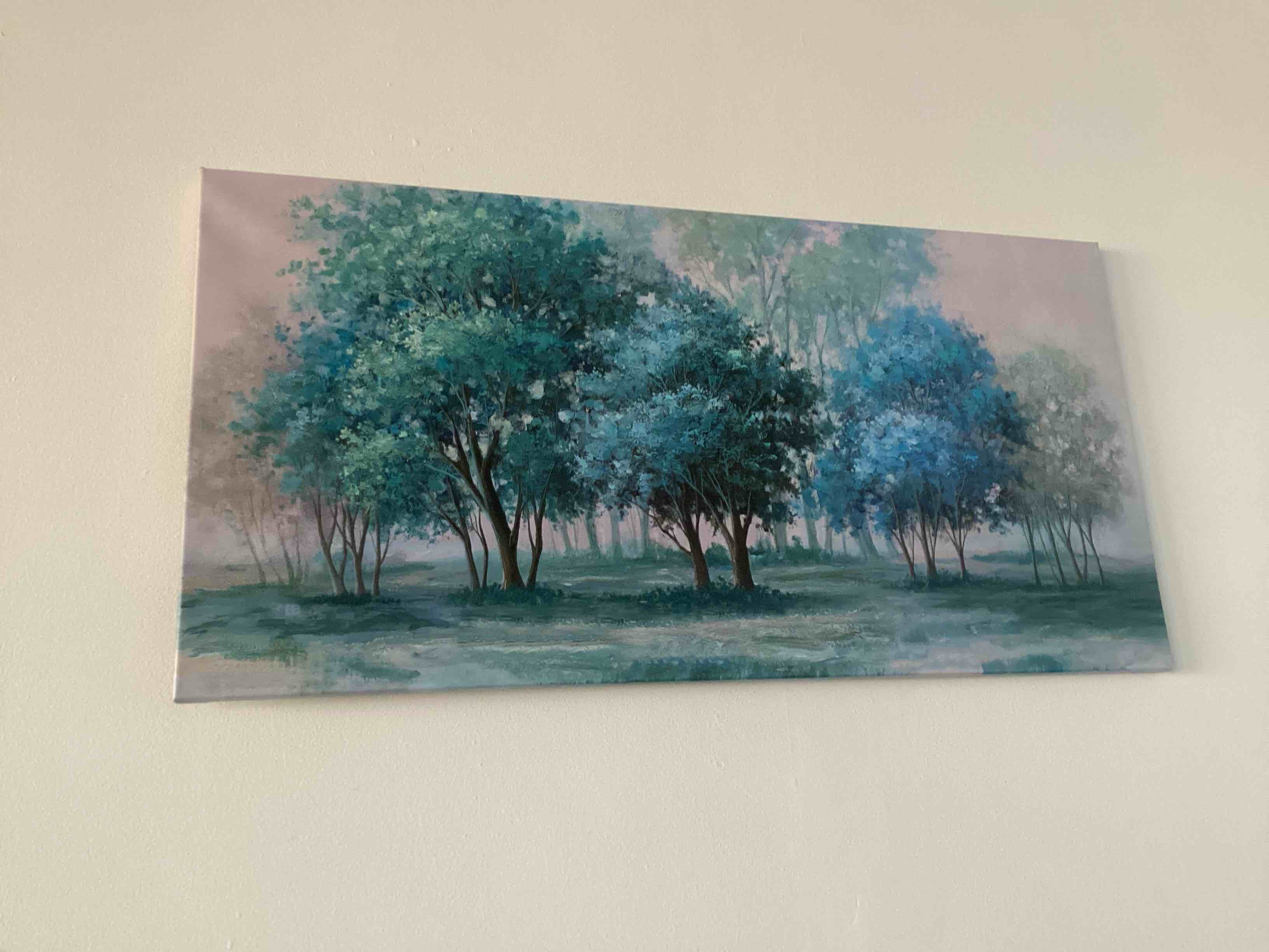 Condition photo showing As Is for KLAKLA Canvas Wall Art - Blue Tree Nature Landscape Wall Decor Living Room Office Bedroom Blue Above Bed Wall Decor Forest Picture Framed Artwork for Wall,