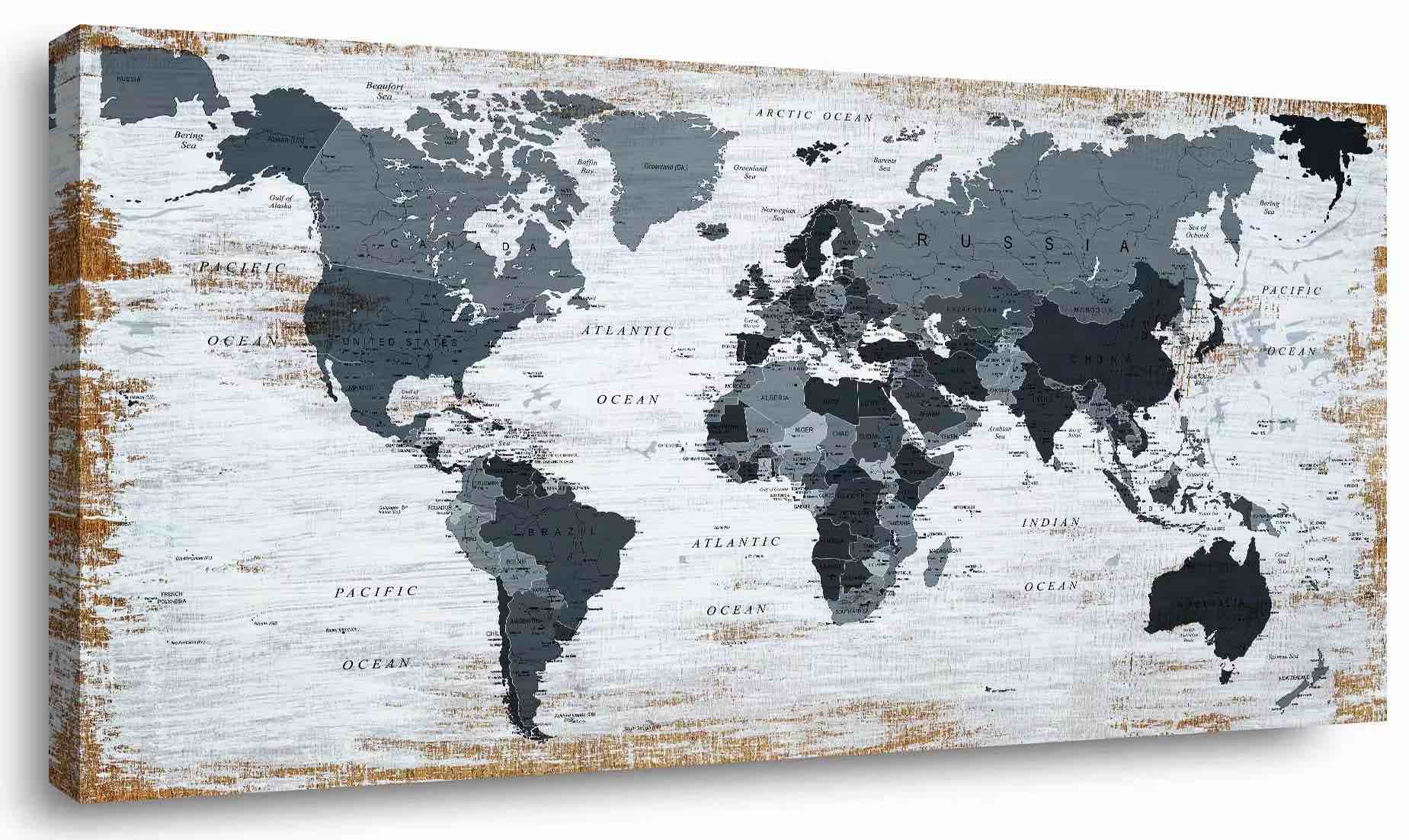world map canvas wall art black wall decor office map of the world pictures for living room decoration map picture framed artwork for home bedroom decoration