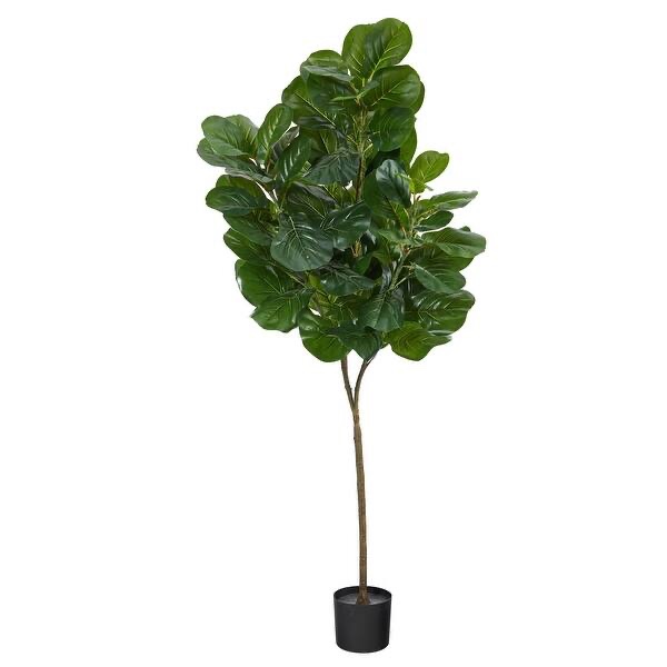 green artificial fiddle leaf fig tree 6 ft tall faux tropical foliage in black nursery planter - 72 inches