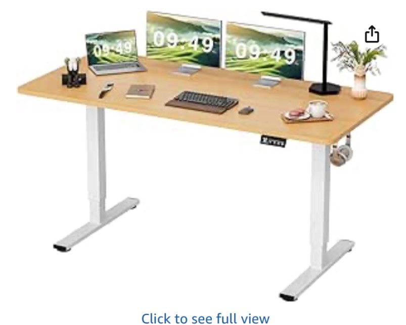 furmax electric height adjustable standing desk large 63 x 24 inches sit stand up desk home office computer desk memory preset with t-shaped metal bracket, wood