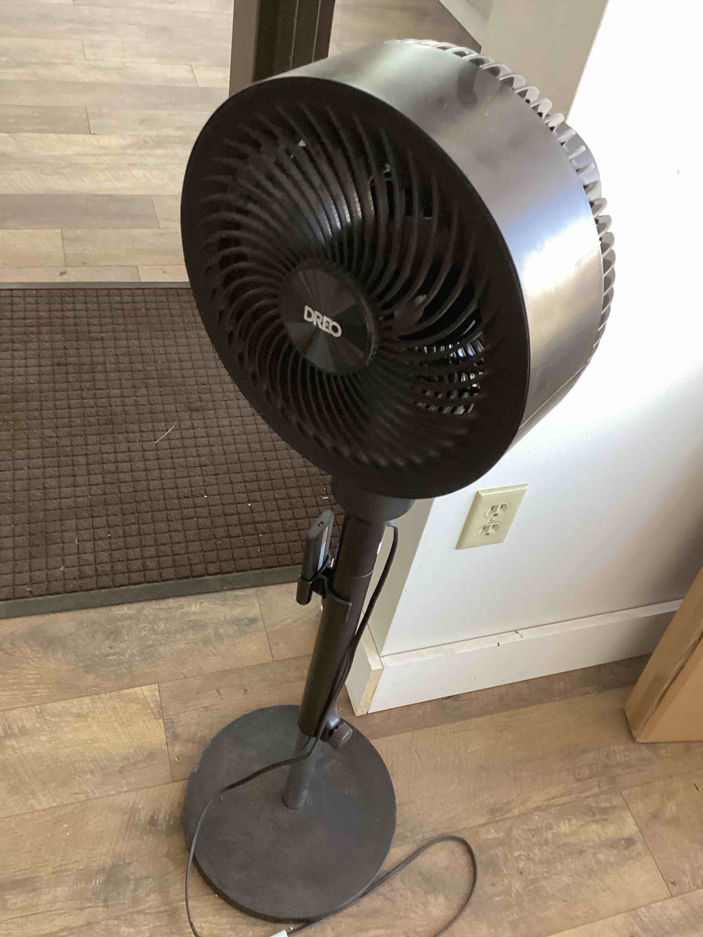 Condition photo showing As Is for Dreo - Standing Fan, 120°+120° Smart Oscillating Floor Fans, 85 ft Fan For Bedroom, DC Motor Quiet Fans, adjustable height - Gray