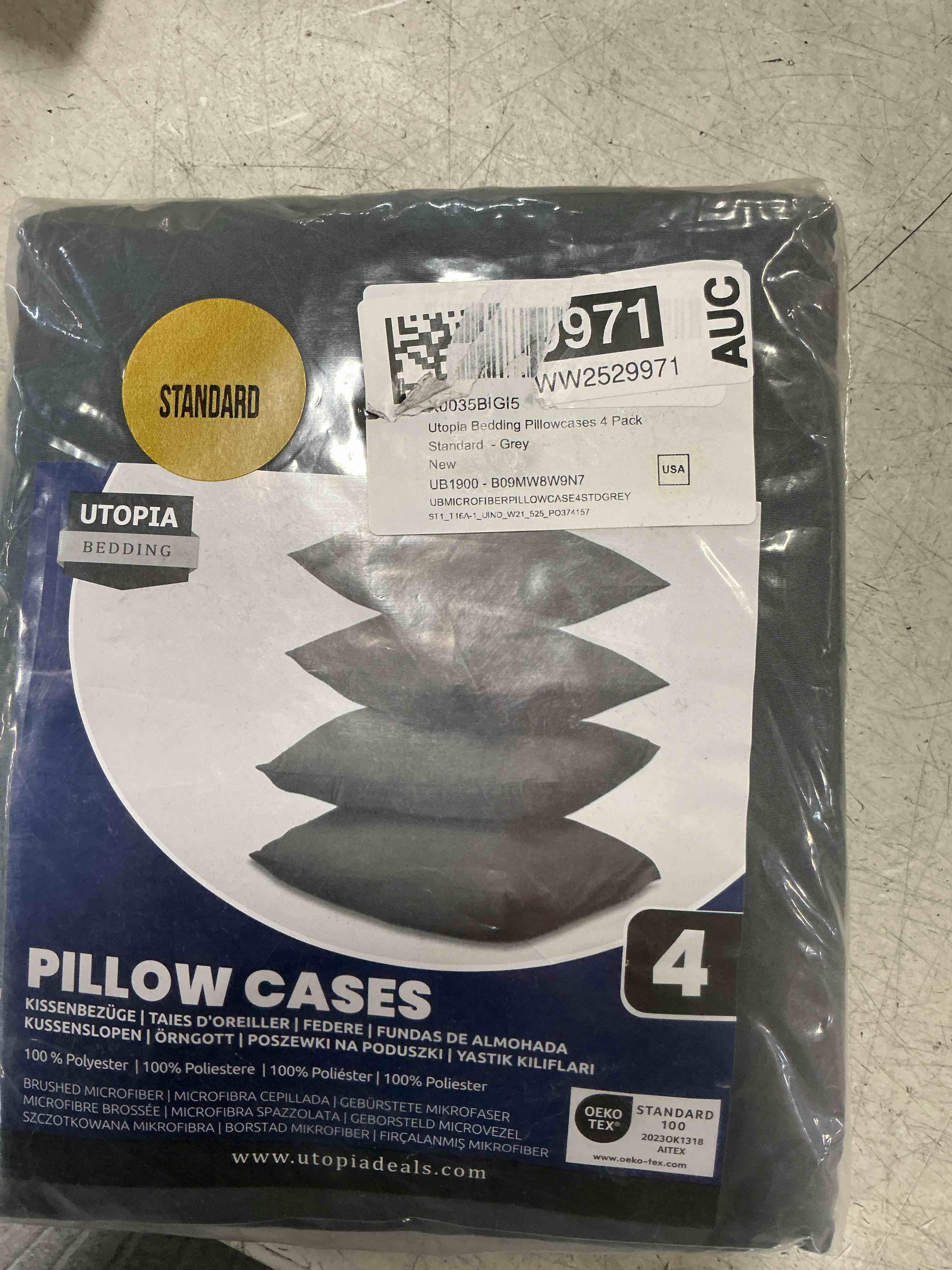 Condition photo showing Good Condition for Utopia Bedding Standard Pillow Cases - 4 Pack - Envelope Closure - Soft Brushed Microfiber Fabric - Shrinkage and Fade Resistant Pillow Covers Standard Size 20 X 26 Inches (Standard, Grey)
