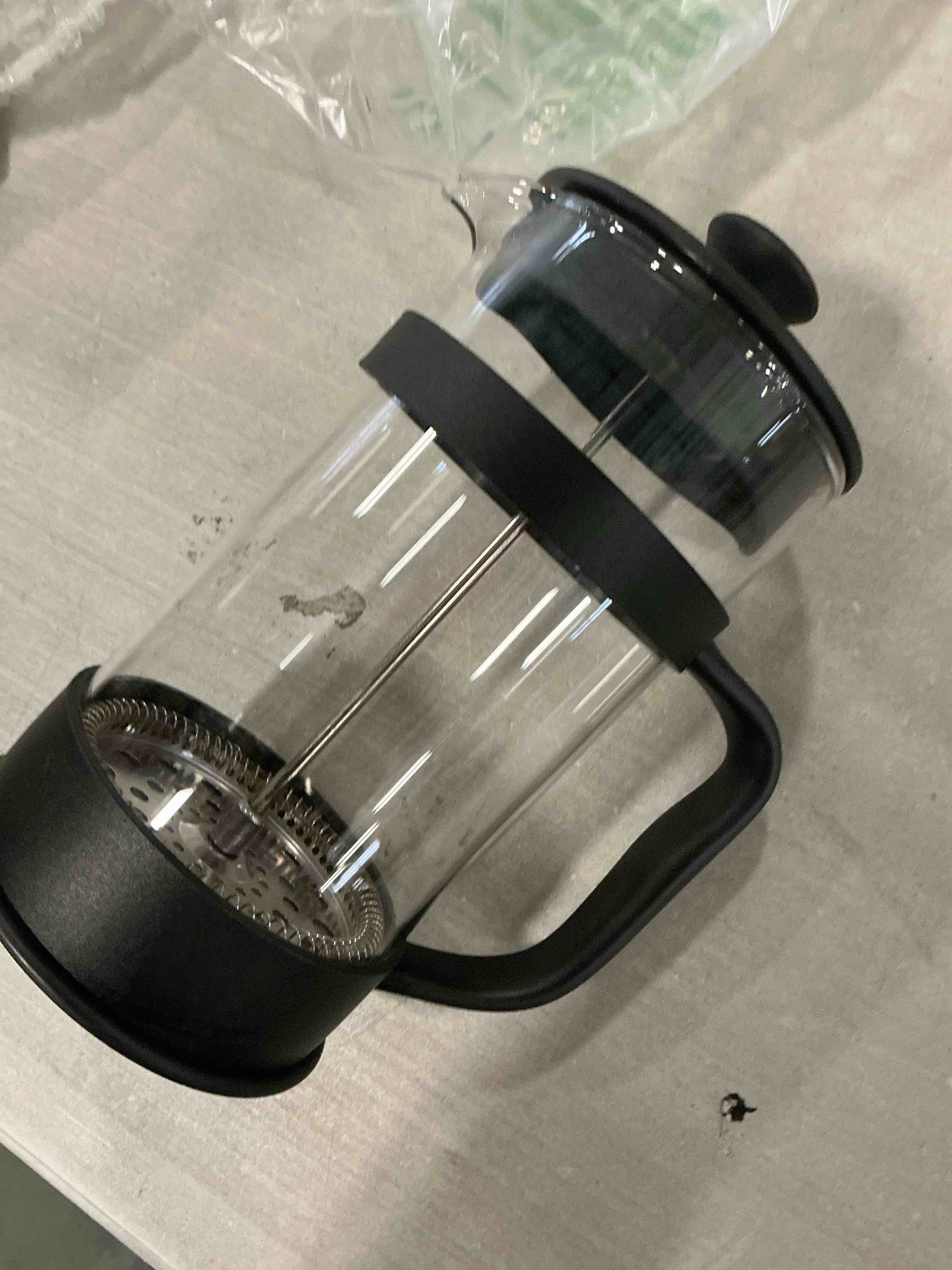 Condition photo showing As Is for Utopia Kitchen Borosilicate Glass French Press Coffee Maker 34 oz, Heat-Resistant Cafetiere & Tea Maker, Thickened Glass Coffee Press for Travel and Camping, Black