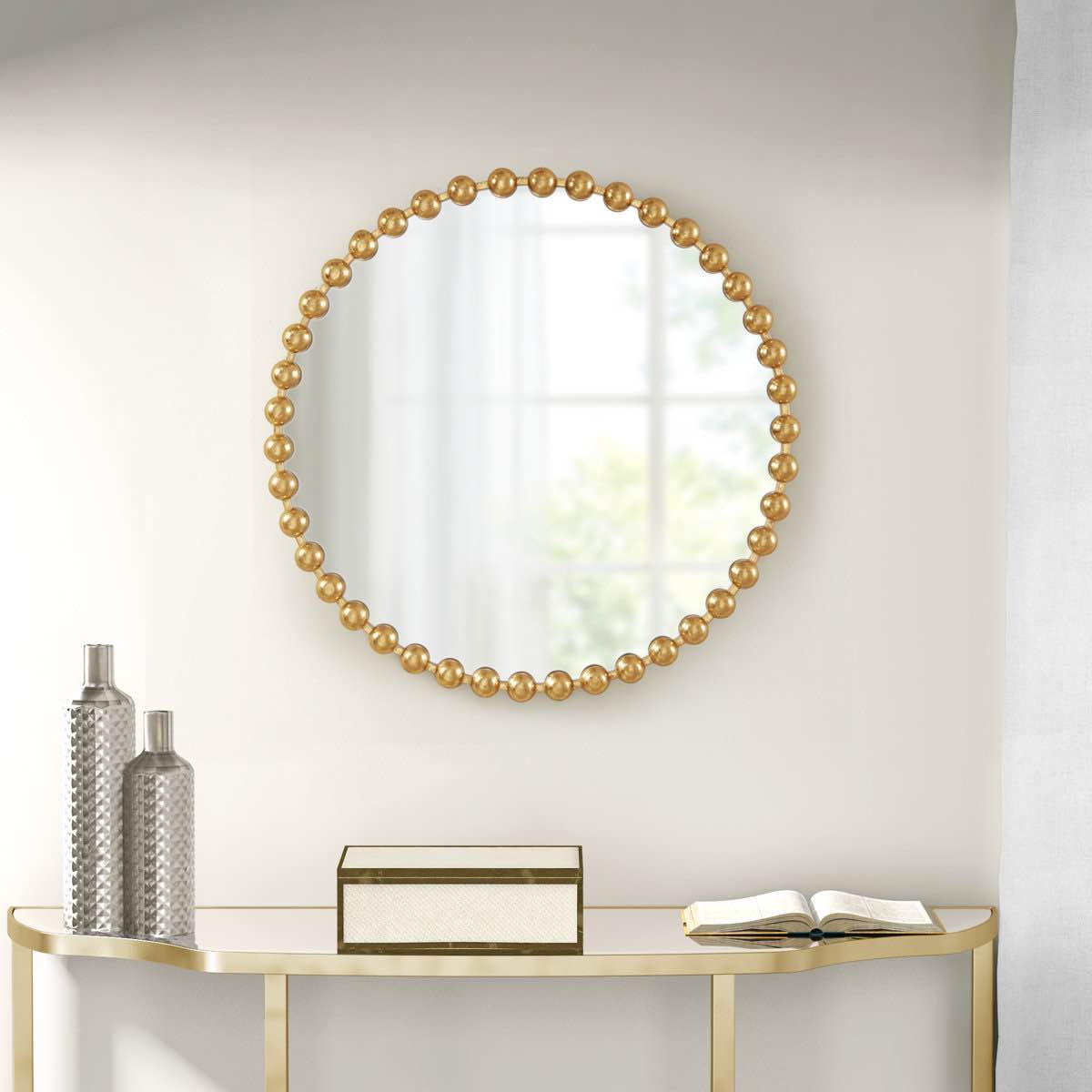 marlowe beaded round wall mirror