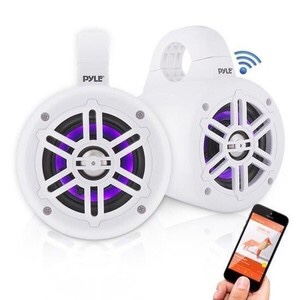 Pyle 300W Waterproof Bluetooth Marine Tower Speakers w/ LED Lights PLMRLEWB47WB