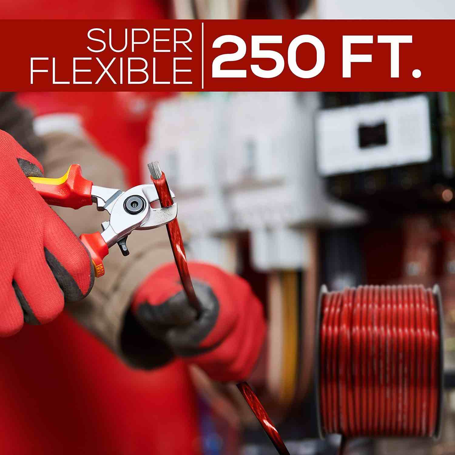 Sound Around 8 Gauge Power Ground Cables-250 ft., 10mm² Silver-Tinned Oxygen Free Copper Cable, Multi-Strand Construction, Ideal for High-Powered Systems Durable Translucent Jacket-GSI GPC8R250 (RED)