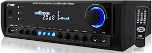 Pyle 300W 4-Channel Home Audio Power Amplifier - Stereo Receiver with USB/ RCA/ AUX/ 2 Mic Inputs w/ Echo/ LED/ EQ/ Digital Display/ Remote - For PA - iPhone - Karaoke - Home Entertainment - PT390AU Visit the Pyle Store